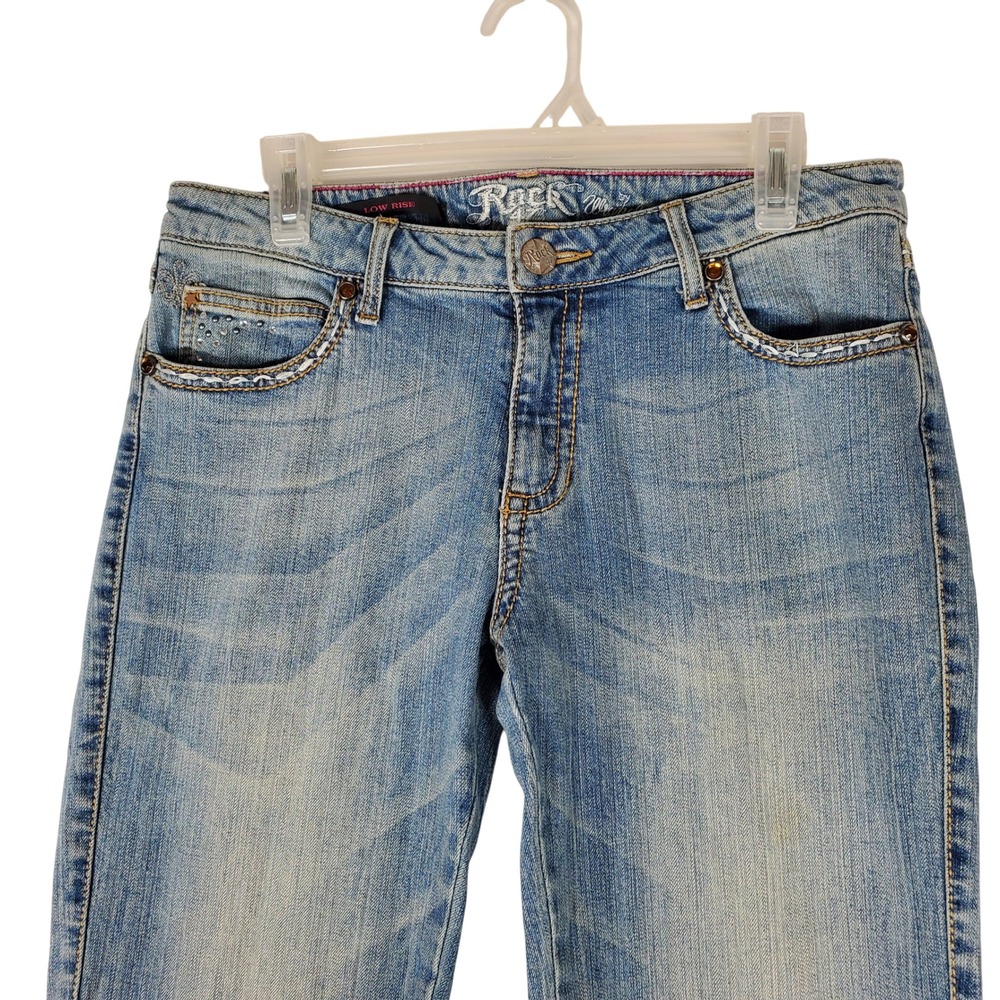 Rock 47 by Wrangler Womens Low Rise Embroidered Rhinestone Jeans WJX03GW 9/10x34